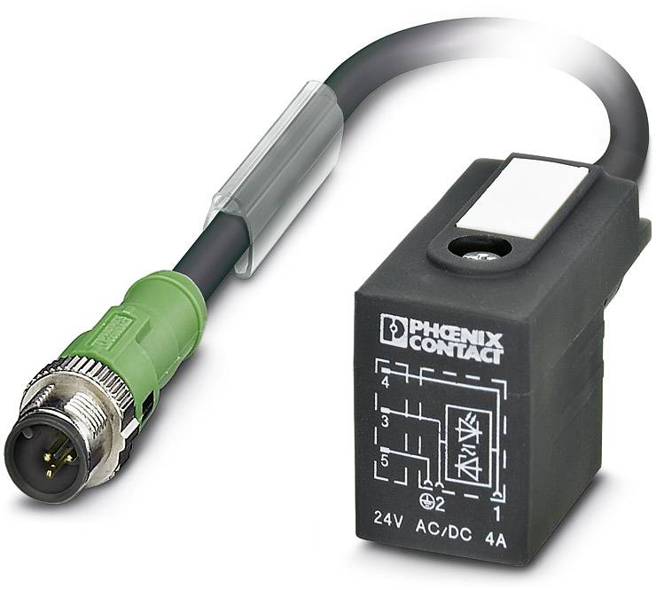 Schwarzes Relaismodul mit einem grünen Steckverbinder neben einem Kabel. Auf dem Relais sind technische Symbole und 24V 4A AC/DC.