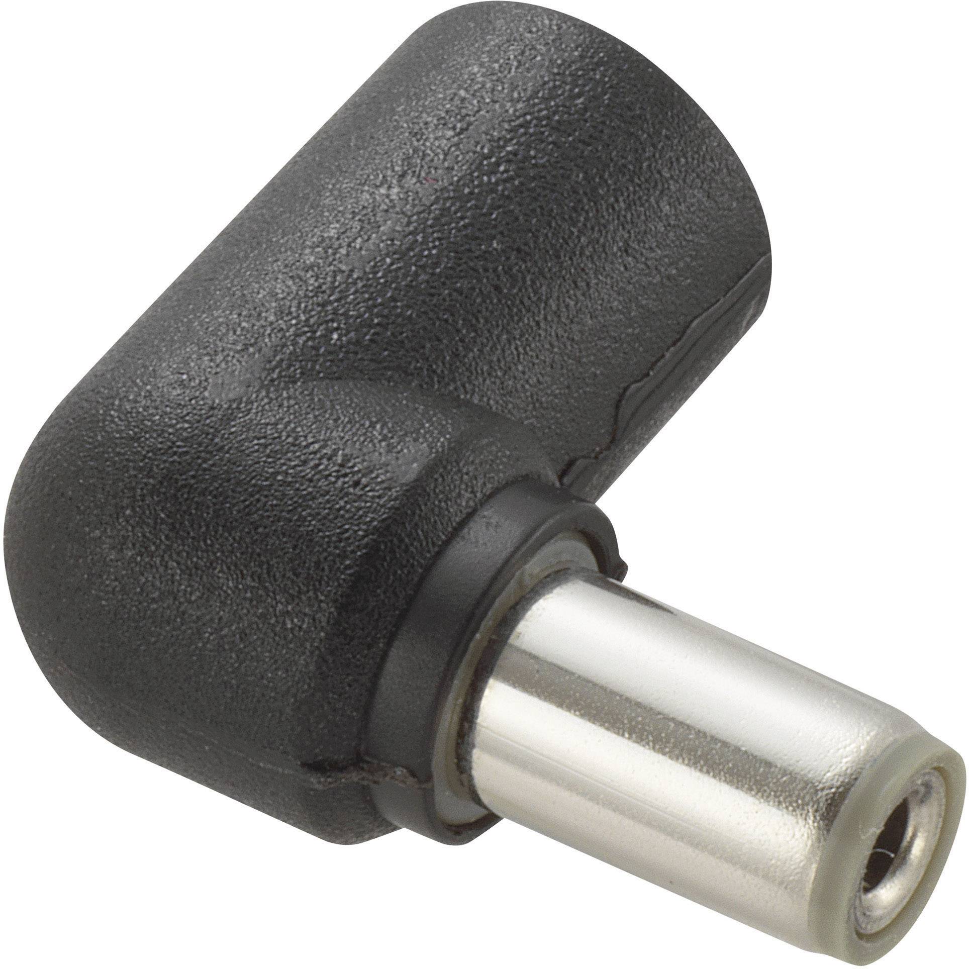 Schwarzes L-förmiges Adapterkabel mit metallischer Steckverbindung, häufig für Audio- oder elektronische Geräte verwendet.