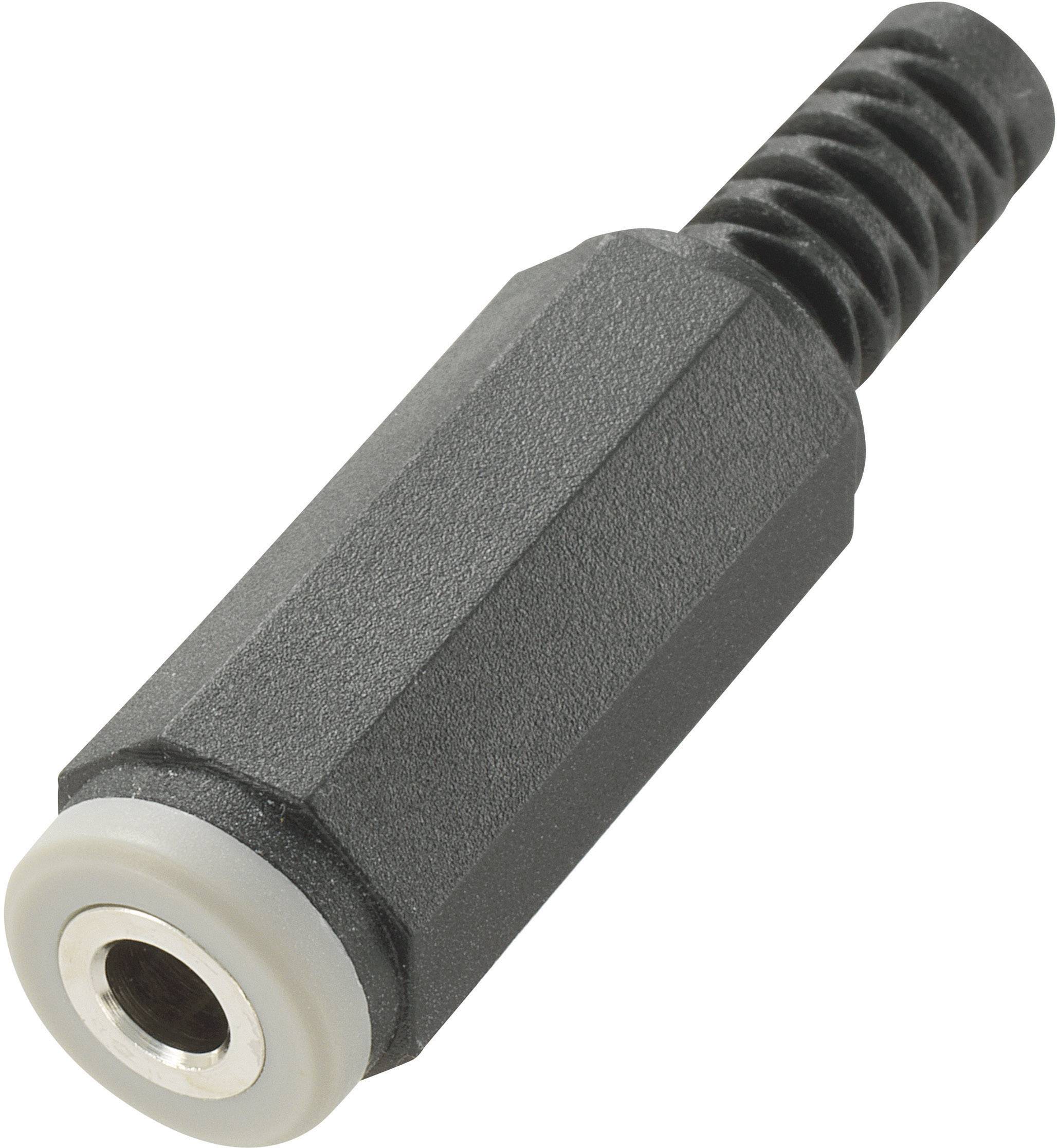 Schwarzer Klinkenstecker-Adapter mit geriffeltem Griff und silbernem Anschluss, verwendet als Audio- oder Musikzubehör.