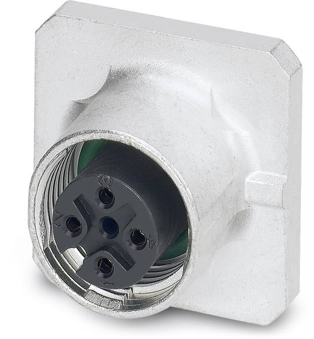 Weiblicher elektrischer Steckverbinder aus Metall mit vier Steckplätzen, typischerweise für industrielle Anwendungen genutzt.
