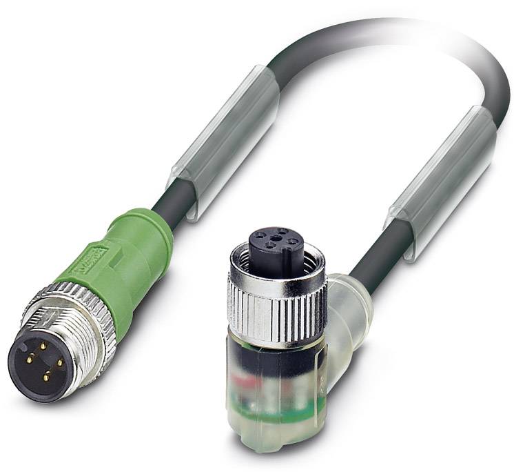 Phoenix Contact M12/M12 Verbindungsleitung mit LED 1xStift/1xBuchse gerade/gewink. 4/4-pol. A-Kodierung, 24V, 4A,