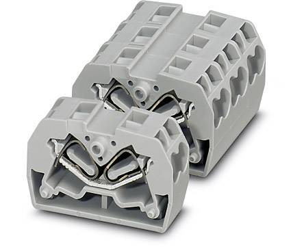 Ein graues, mehrpoliges Klemmsystem mit Hebelmechanismus, geeignet für elektrische Verbindungen und Leitungsinstallation.