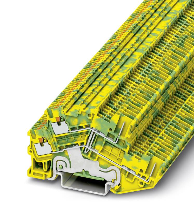 Ein gelb-grünes, effizientes Verdrahtungssystem-Gehäuse mit Steckklemmen und Farbcodierungen zur Organisation elektrischer Verkabelungen.