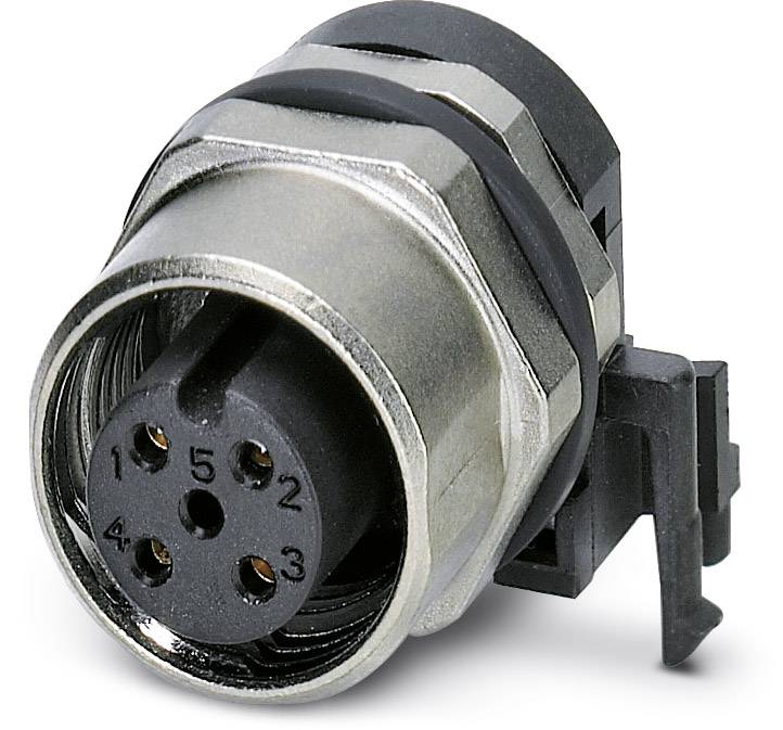 Ein runder, metallischer Steckverbinder mit fünf nummerierten Löchern, geeignet für elektronische Verbindungen und Kabelanschlüsse.