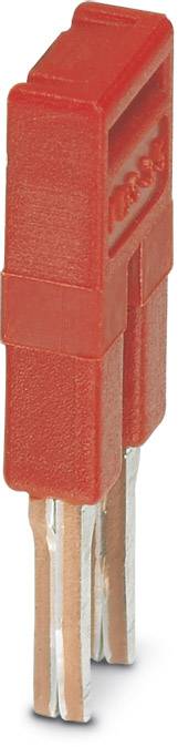 Ein roter elektrischer Stecker mit zwei Metallkontakten, typisch für eine industrielle Verbindung.