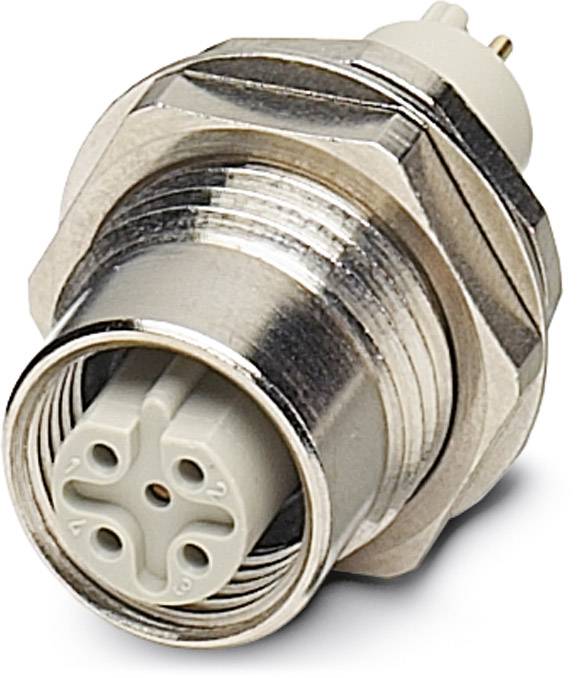 Ein silberner, vierpoliger Steckverbinder mit Gewinde und Kunststoffkern, für industrielle Anwendungen geeignet.