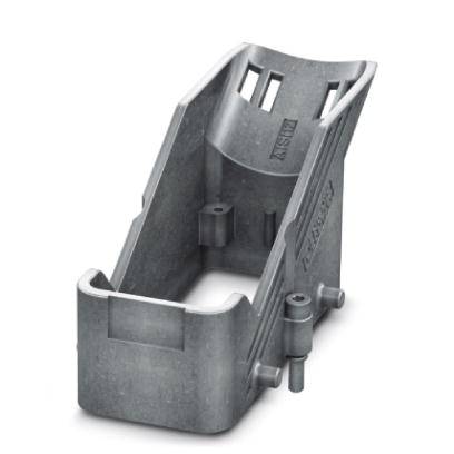 Metallischer Befestigungsclip in Grau, geeignet für die industrielle Anwendung, zeigt eine robuste Form mit Befestigungspunkten.