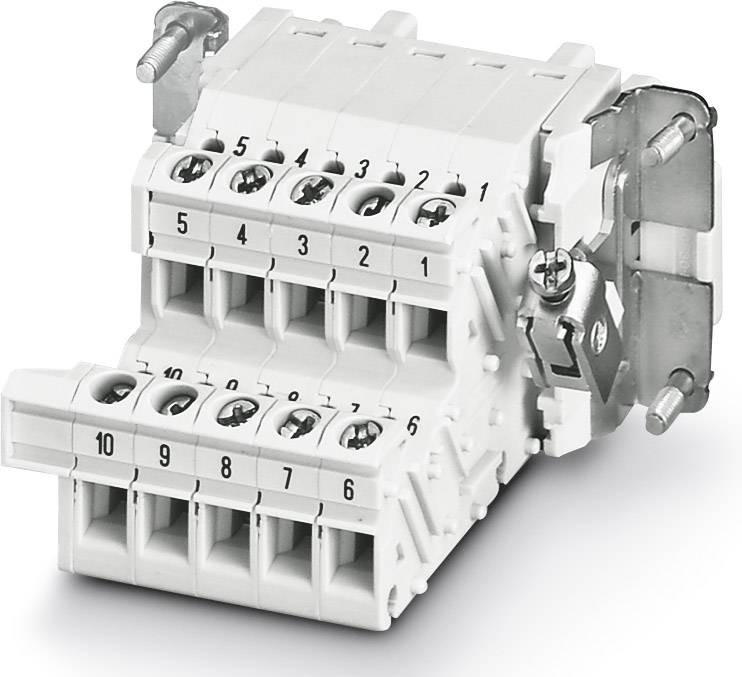 Weiße Anschlussklemme mit 10 nummerierten Schraubverbindungen, geeignet für elektrische Verdrahtungen.