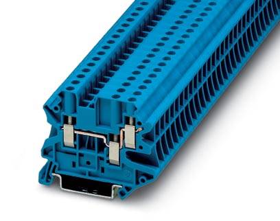 Blauer Elektroanschlussblock mit mehreren Anschlusspunkten, geeignet für industrielle Anwendungen.