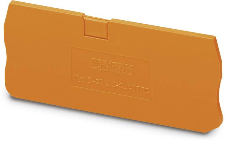 Oranges Abdeckelement mit der Aufschrift 'PHOENIX CONTACT' und 'TYP D-ST 2,5-QUATTRO'.