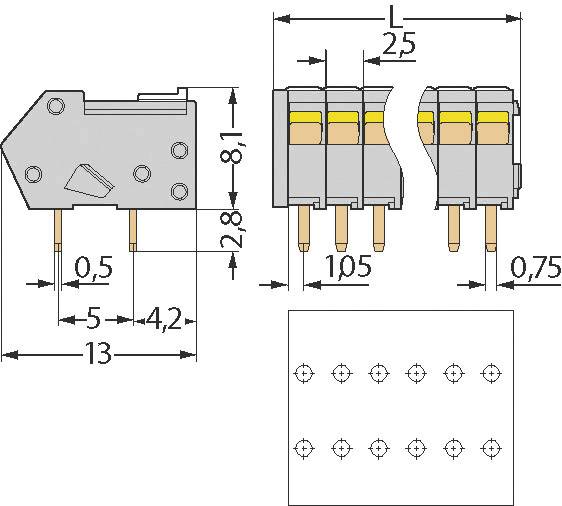 WAGO 218-502 Federkraftklemmblock 0.50mm² Polzahl 2 Grau