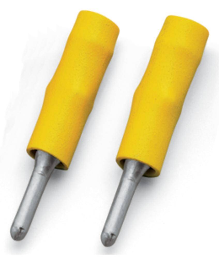 Zwei gelbe Schraubenzieher mit ergonomischem Griff und metallischer Spitze, nebeneinander liegend, vor weißem Hintergrund.