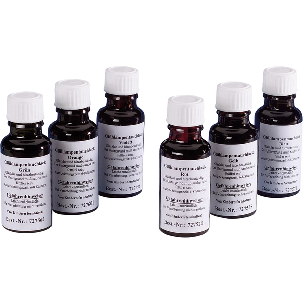 CLOU TLK20/SET Glühlampen-Tauchlack 1 Set Rot, Gelb, Grün, Blau, Violett, Orange CLOU TLK20/SET Glühlampen-Tauchlack 1 Set Rot, Gelb, Grün, Blau, Violett, Orange