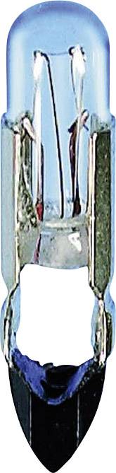 Eine kleine Glühbirne mit blauem Glas und Metallkontakten, geeignet für elektronische Anwendungen.