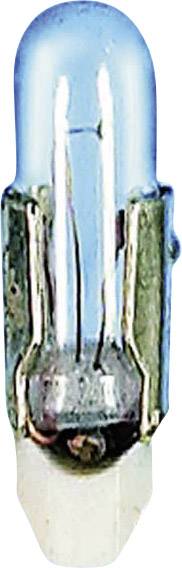 Eine kleine Glühlampe mit Metallfassung und blauem Glas.