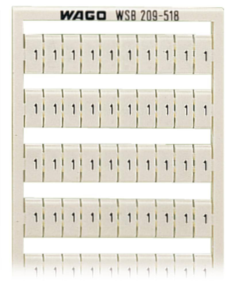 Etikettenbogen mit der Aufschrift WAGO WSB 209-518, enthält mehrere Reihen von Etiketten mit der Nummer 1.