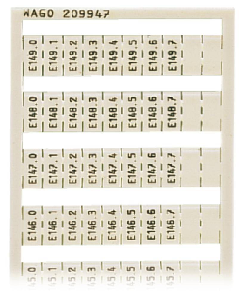 Weißer Streifen mit schwarzen Ziffern und Buchstaben in Tabellenform, gekennzeichnet mit 'WAGO 209947'.