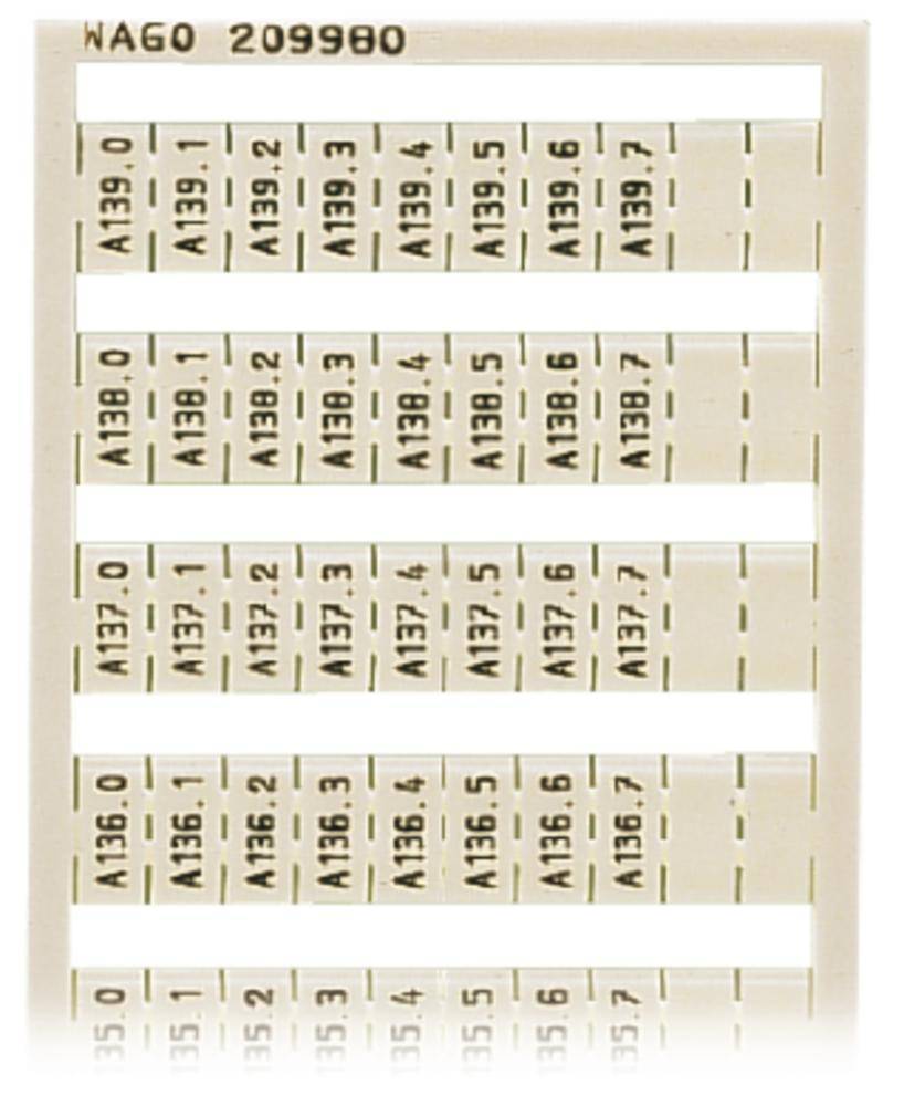 'Reihenklemmenbeschriftung mit mehreren Spalten A135 bis A139, jeweils beschriftet in 0, 1, 2, 3, 4. Oben linke Ecke: 