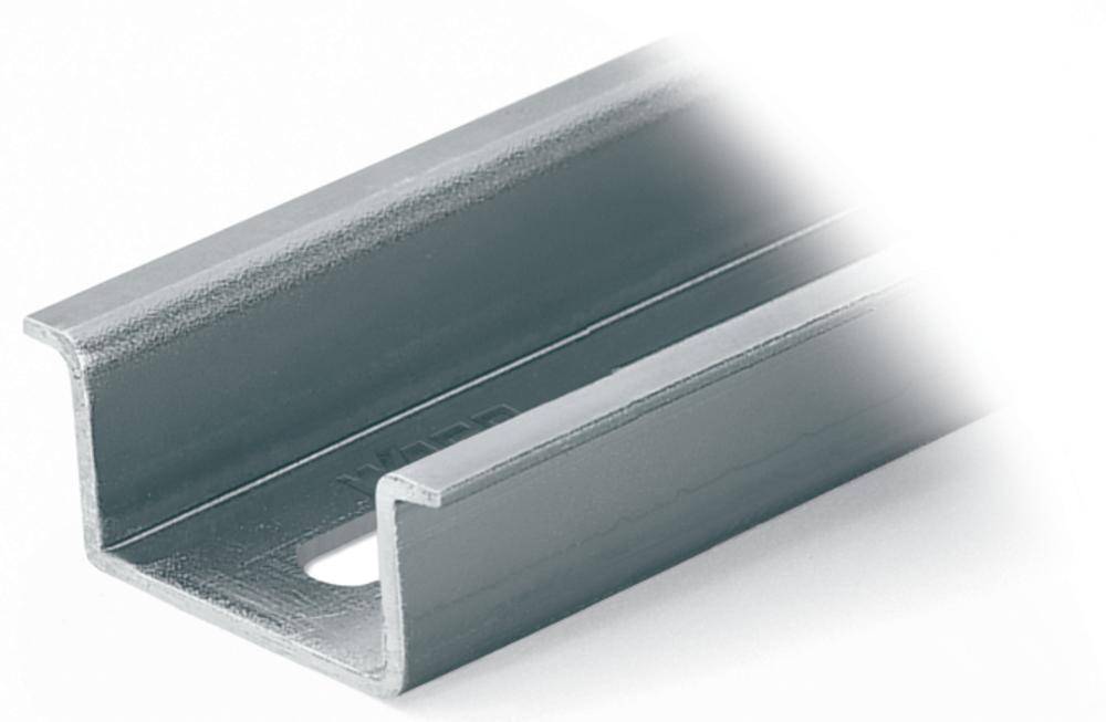Metallschiene mit U-Profil, silberfarben. Sie zeigt eine glatte Oberfläche mit einem sichtbaren Loch an einer Seite.