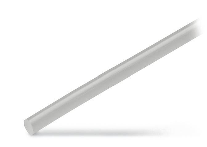 Ein weißer, zylindrischer Stab in diagonaler Ausrichtung auf weißem Hintergrund.