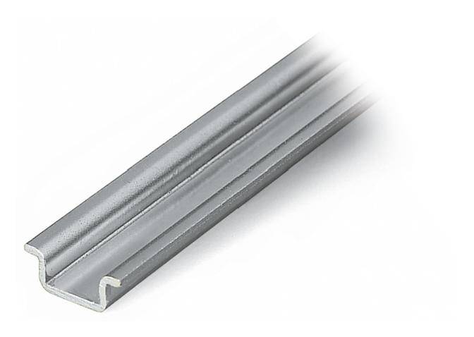 Metallschiene in U-Form, silbrig glänzend. Verwendbar für Konstruktionen oder Gleitsysteme. Oberflächenstruktur glatt.