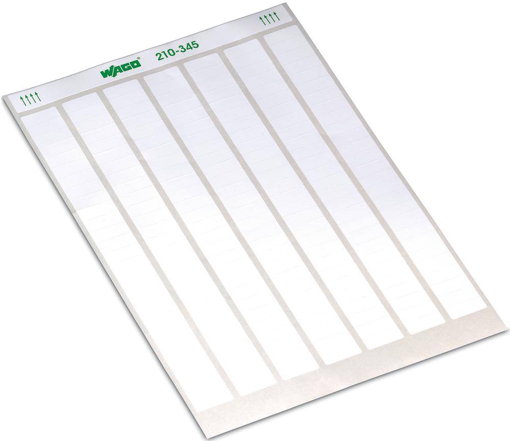 Etikettenbogen der Marke 'Wago' mit der Artikelnummer 210-345. Enthält acht vertikale Etikettenstreifen.