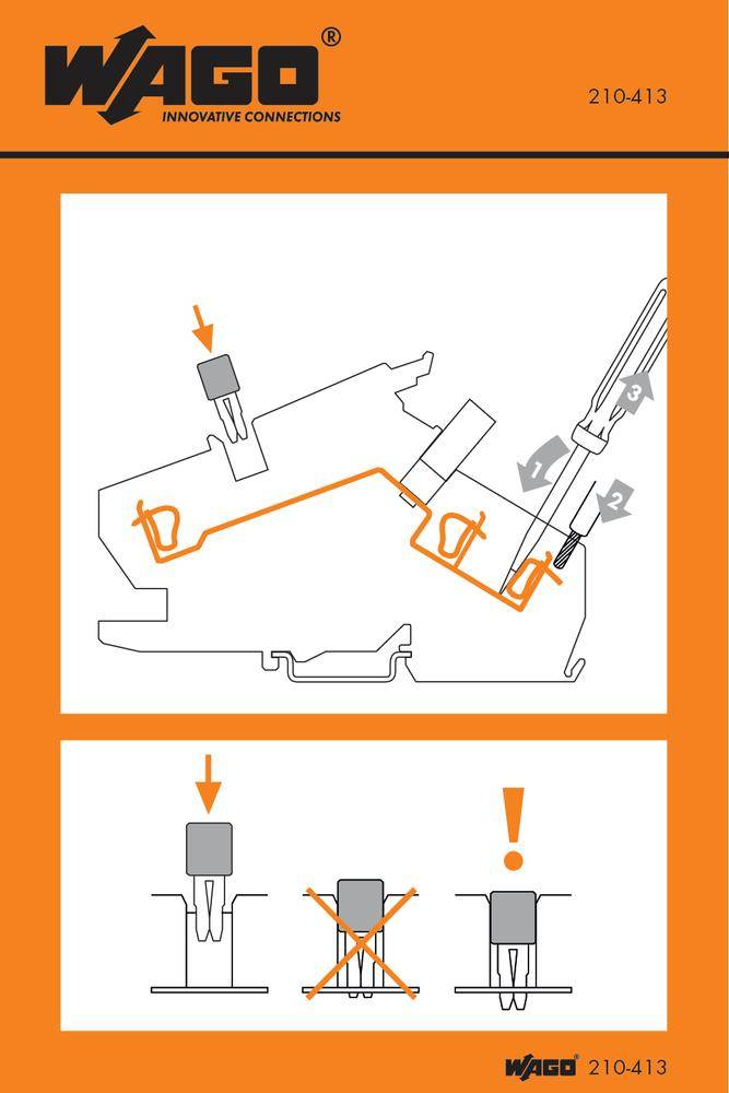 Schematische Darstellung eines elektrischen Anschlusses. Oben: Richtige Platzierung des Leiters. Unten: Falsche Positionierungen hervorgehoben.