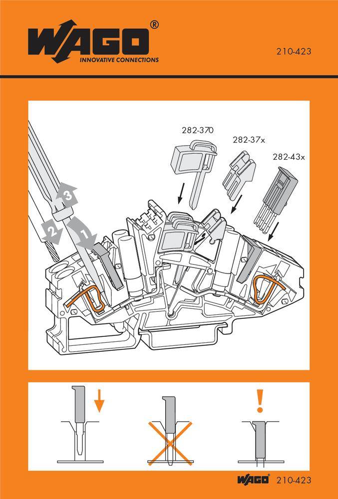 Ein technisches Diagramm zeigt die Innenstruktur eines elektrischen Anschlusses mit hervorgehobenen Kontakten und Werkzeugen.