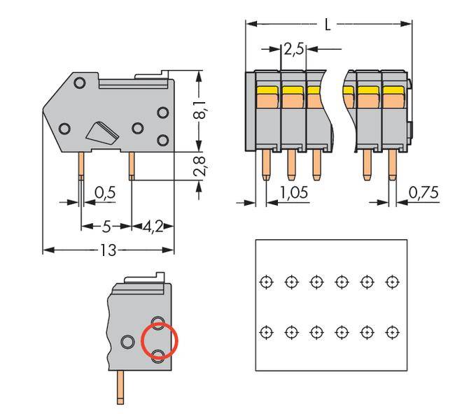 WAGO 218-113 Federkraftklemmblock 0.50mm² Polzahl 13 Grau 140St.