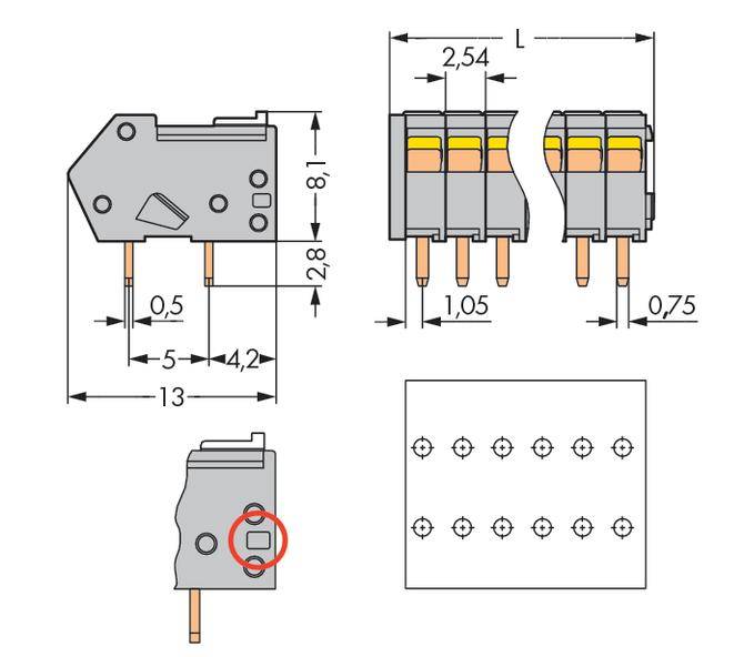 WAGO 218-505/000-006 Federkraftklemmblock 0.50mm² Polzahl 5 Blau 500St.