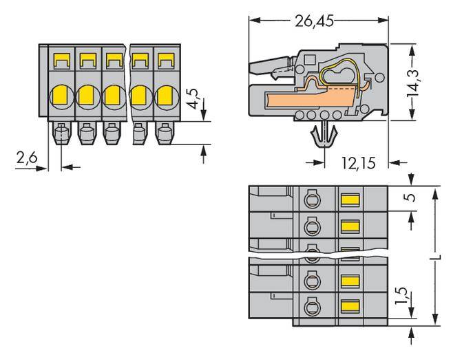 WAGO Buchsengehäuse-Kabel 231 Polzahl Gesamt 2 Rastermaß: 5 mm 231-102/008-000 100 St.