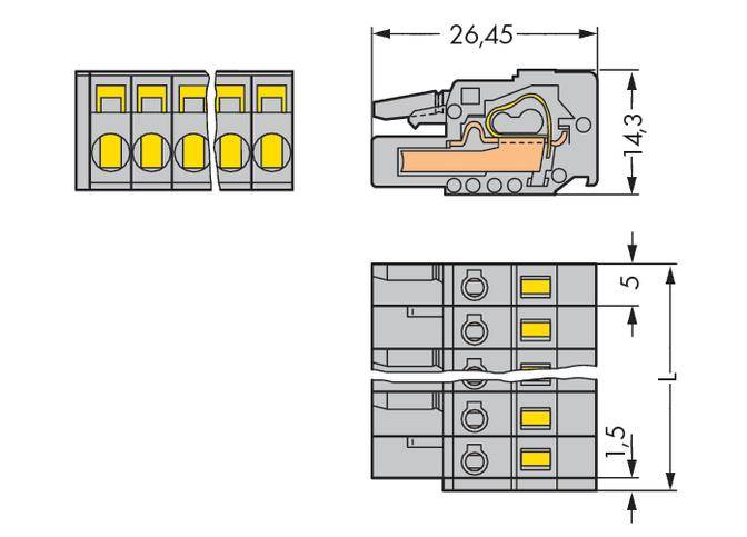 WAGO Buchsengehäuse-Kabel 231 Polzahl Gesamt 5 Rastermaß: 5mm 231-105/026-000 100St.