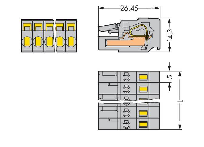 WAGO Buchsengehäuse-Kabel 231 Polzahl Gesamt 23 Rastermaß: 5 mm 231-123/102-000 10 St.