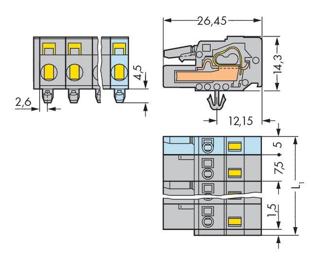 WAGO Buchsengehäuse-Kabel 231 Polzahl Gesamt 16 Rastermaß: 7.50 mm 231-216/008-000 10 St.