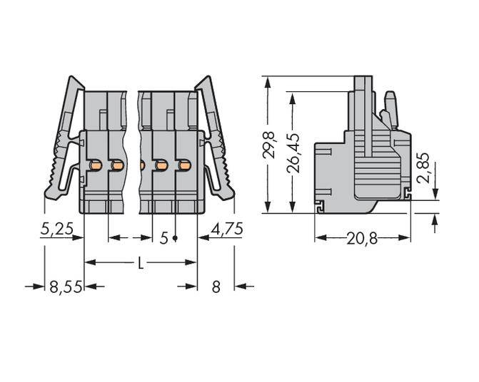 WAGO Buchsengehäuse-Kabel 231 Polzahl Gesamt 4 Rastermaß: 5mm 231-2104/037-000 50St.