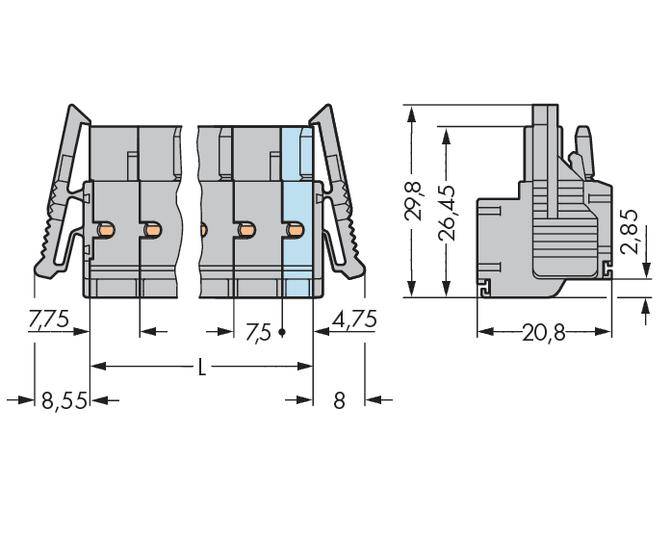 WAGO Buchsengehäuse-Kabel 231 Polzahl Gesamt 8 Rastermaß: 7.50mm 231-2208/037-000 25St.