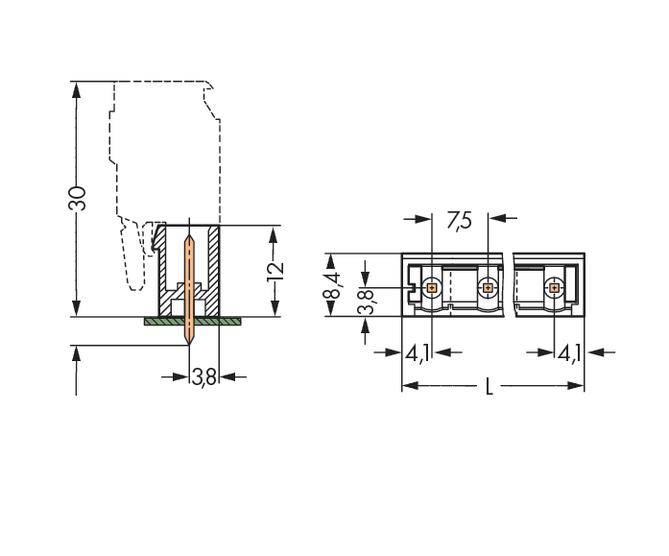 WAGO Stiftleiste (Standard) 300 Polzahl Gesamt 6 Rastermaß: 7.50 mm 231-266/001-000/105-604 50 St.