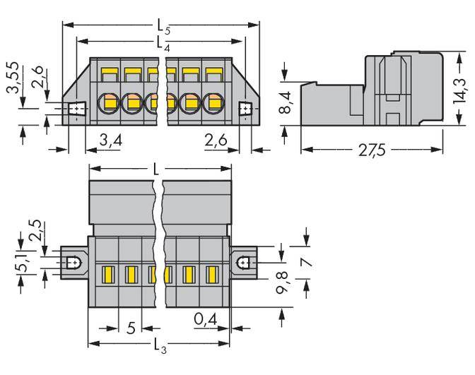 WAGO Stiftleiste (Standard) 300 Polzahl Gesamt 6 Rastermaß: 5 mm 231-606/019-000 50 St.