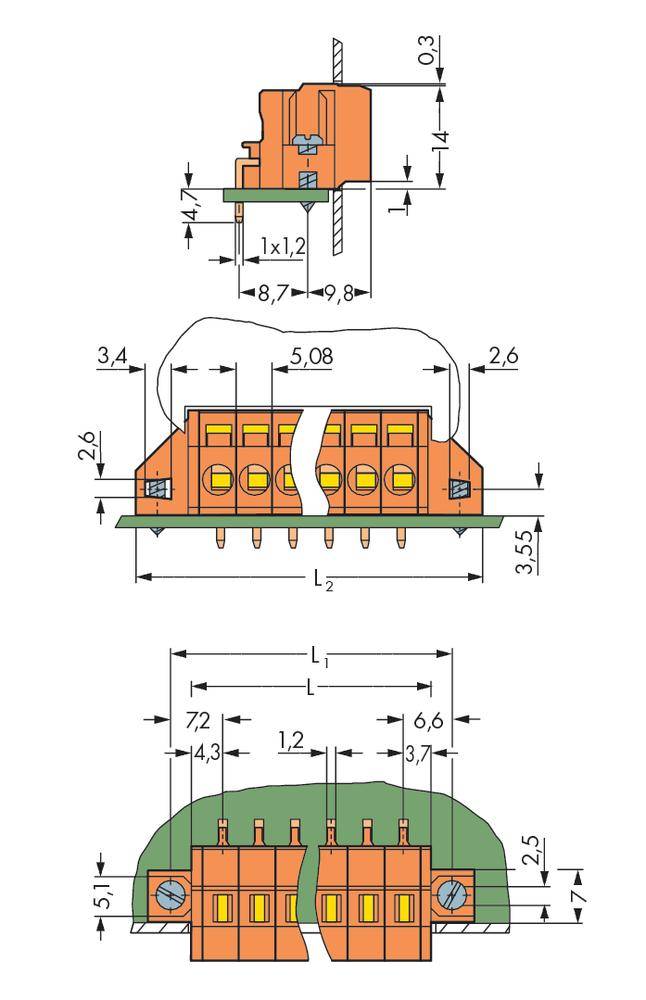 WAGO 231-637/017-000 Federkraftklemmblock 2.5mm² Polzahl 7 Orange 50St.
