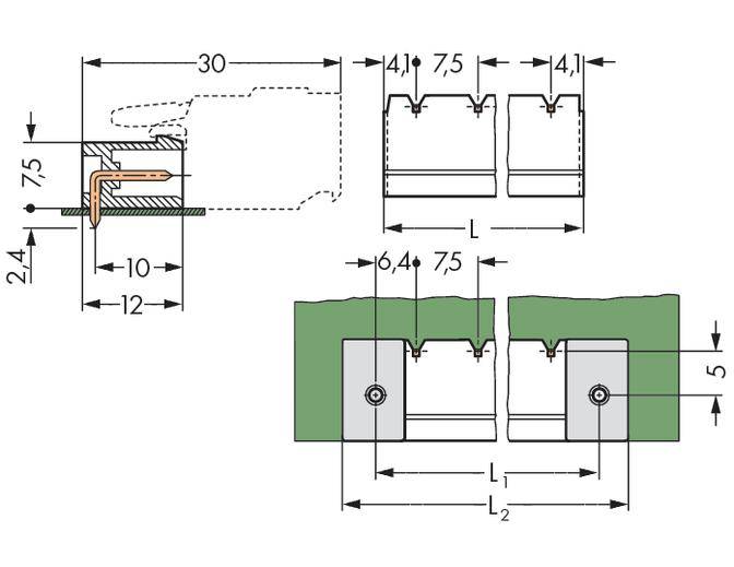 WAGO Stiftleiste (Standard) 300 Polzahl Gesamt 5 Rastermaß: 7.50mm 231-835/001-000/105-604 100St.