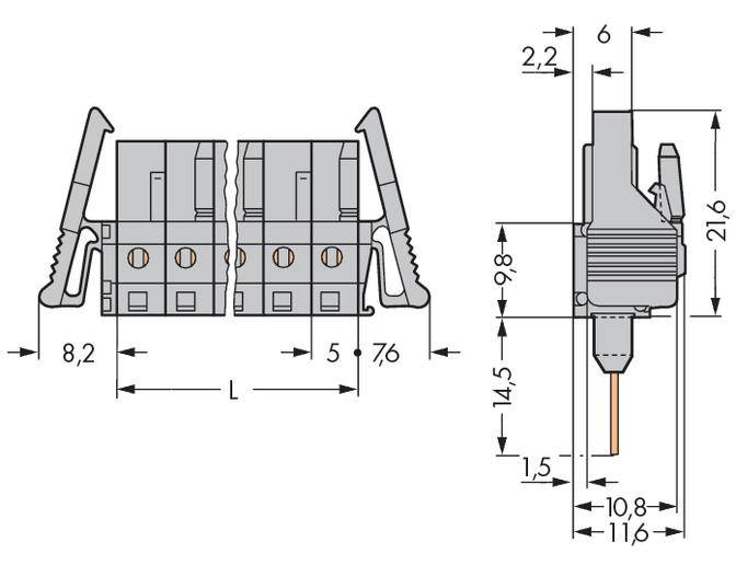 WAGO Buchsengehäuse-Platine 232 Polzahl Gesamt 7 Rastermaß: 5 mm 232-137/005-000/039-000 50 St.