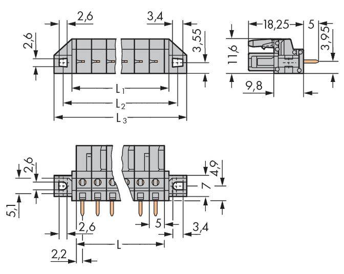 WAGO Buchsengehäuse-Platine 232 Polzahl Gesamt 10 Rastermaß: 5 mm 232-140/031-000 25 St.