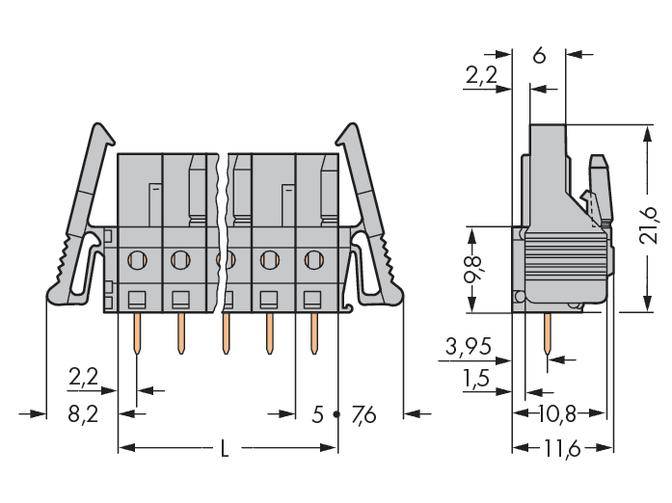 WAGO Buchsengehäuse-Platine 232 Polzahl Gesamt 10 Rastermaß: 5 mm 232-140/039-000 25 St.