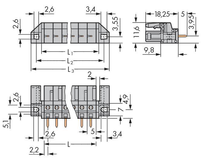 WAGO Buchsengehäuse-Platine 232 Polzahl Gesamt 3 Rastermaß: 5 mm 232-133/047-000 50 St.