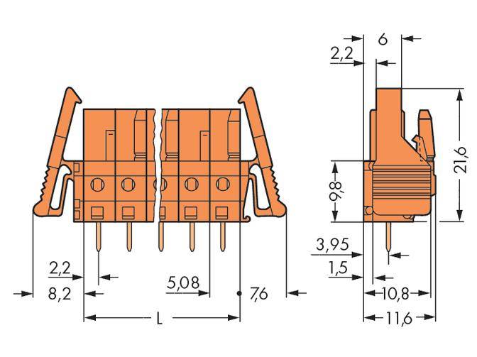 WAGO Buchsengehäuse-Platine 232 Polzahl Gesamt 2 Rastermaß: 5.08mm 232-162/039-000 100St.
