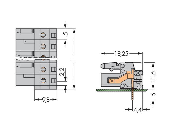 WAGO Buchsengehäuse-Platine 232 Polzahl Gesamt 22 Rastermaß: 5 mm 232-252 10 St.