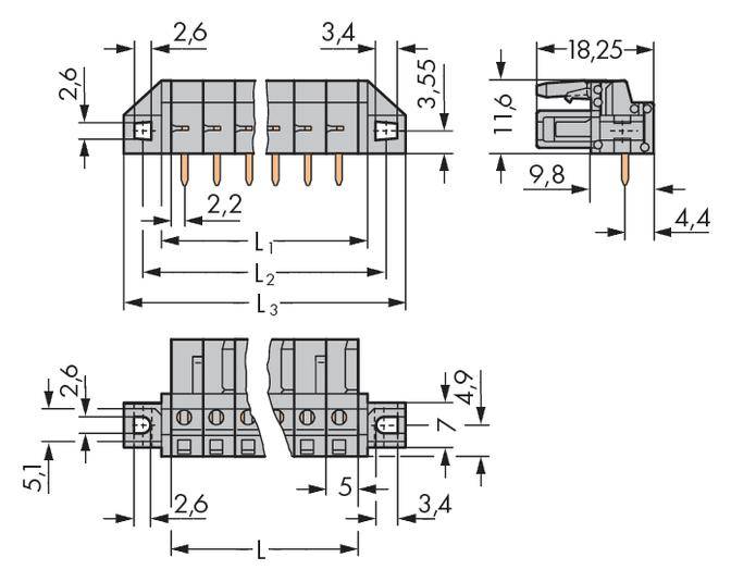 WAGO Buchsengehäuse-Platine 232 Polzahl Gesamt 7 Rastermaß: 5mm 232-237/031-000 50St.
