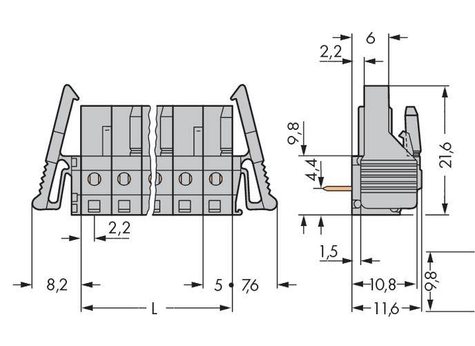 WAGO Buchsengehäuse-Platine 232 Polzahl Gesamt 18 Rastermaß: 5 mm 232-248/039-000 10 St.