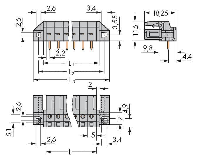 WAGO Buchsengehäuse-Platine 232 Polzahl Gesamt 3 Rastermaß: 5 mm 232-233/047-000 50 St.