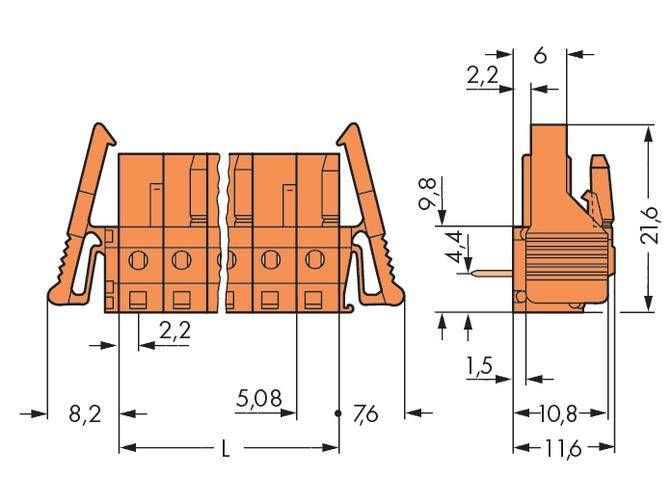 WAGO Buchsengehäuse-Platine 232 Polzahl Gesamt 8 Rastermaß: 5.08 mm 232-268/039-000 50 St.